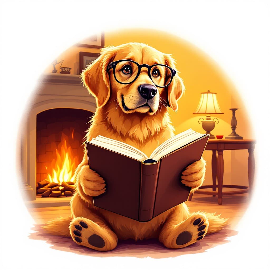 Hund mit Brille liest ein Gesetzbuch
