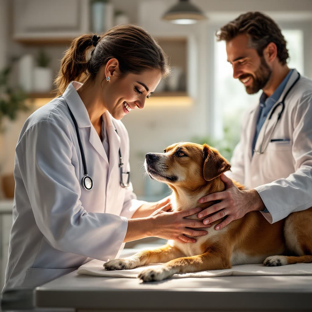 สัตวแพทย์ดูแลสุนัขในคลินิก